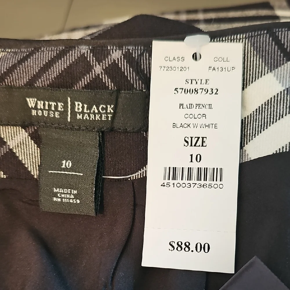 White House Black Market Black and White Plaid Pencil Skirt